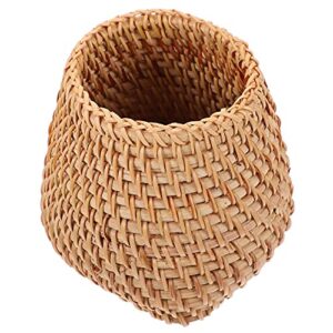 operitacx woven pen container rattan pencil holder wicker pen cup rattan vase makeup brushes holder desktop sundries organizer container box for office home utensil cutlery