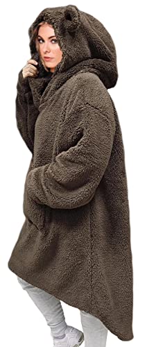 Cute Blanket Hoodie Adult Bunny or Bear Fashion Blanket Hoodies Sweater Furry Fluffy Blanket Sweatshirt Soft Cozy Oversized Women Men,Warm Fleece Sherpa Blanket Jacket,aldult,Brown Bear