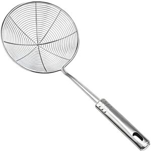 versatile stainless steel spider strainer/skimmer/ladle for cooking and frying, chirano kitchen gadgets wire strainer pasta strainer spoon (6 inch)