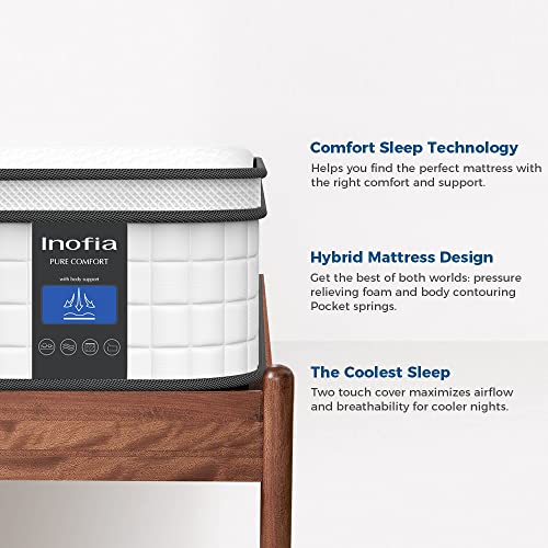 Inofia Full Size Mattress, 10 Inch Full Mattress in a Box, Hybrid Mattress Full Size with Responsive Memory Foam, Sleep Cooler with More Pressure Relief & Support