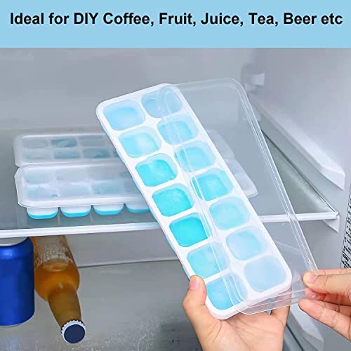 HPOPO 2PCS Silicone Ice Cube Tray Flexible and Convenient 14-cell Household Square BPA-free With Lid can be Stacked, Suitable for Cocktails Cola Whiskey other drinks, Blue