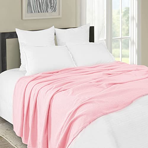 BOUTIQUO 100% Cotton Bed Blanket, Breathable Thermal Blanket Full - Queen Size, Soft Honeycomb Waffle Blanket 90"x90", Cotton Bed Blanket, Perfect for Layering Any Bed for All Season, Pink