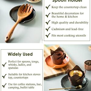 Spoon Rest for Stove Top Large Spoon Holder for Kitchen Counter, 5 Inch Ceramic Spoon Rest for Kitchen Counter, Cooking Spoon Rest Kitchen Spatula Holder for Tongs, Ladles, Set of 1, Matte Black