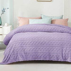 whale flotilla jacquard fuzzy fleece fluffy bed blanket queen size(90x90 inch), velvet microfiber bedspread, warm and soft bed blanket for all season, lilac