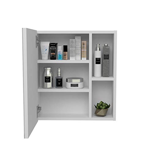 Tuhome Labelle Medicine Cabinet with Mirror Door, Open & Closed Shelving, White