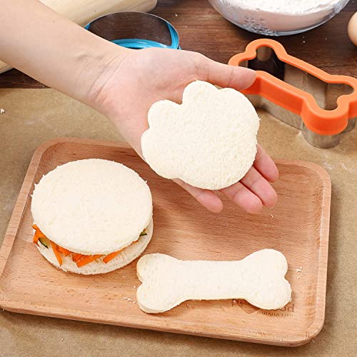 Dog Bone Cookie Cutter set - 4 Dog Bone 4 Footprint 3 Round Biscuit Cutters Sandwiches Cutter Set Different Sizes Mini Small Medium Big