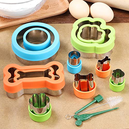 Dog Bone Cookie Cutter set - 4 Dog Bone 4 Footprint 3 Round Biscuit Cutters Sandwiches Cutter Set Different Sizes Mini Small Medium Big