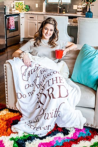 Double Creek Joshua 1:9 Scripture Throw Blanket - Ultra Soft Sherpa Fleece Microfiber Inspirational Faith Blanket for Bed Couch Chair - Healing Get Well Gift for Men Women Cancer Patients