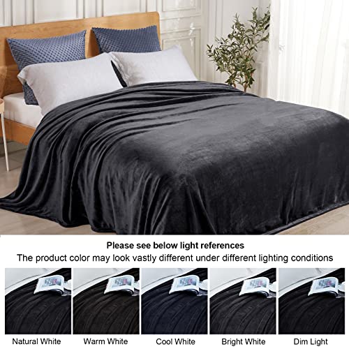PHF Ultra Soft Fleece Blanket King Size, No Shed No Pilling Luxury Plush Cozy 300GSM Lightweight Blanket for Bed, Couch, Chair, Sofa Suitable for All Season, 108" x 90", Black