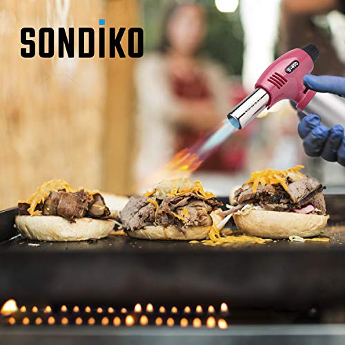 Sondiko Butane Torch PS400, Culinary Kitchen Torch Refillable Blow Torch Lighter with Safety Lock&Continuously Flame for Cooking, Creme Brulee, BBQ, DIY&Soldering(Butane Gas not Included)