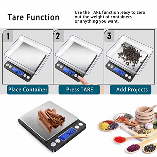 Fuzion Digital Gram Scale with 2 Trays, 500g/ 0.01g Small Jewelry Scale, 6 Units Gram Scales Digital Weight Gram and Oz, Tare Function Digital Herb Scale for Food, Mini Reptile