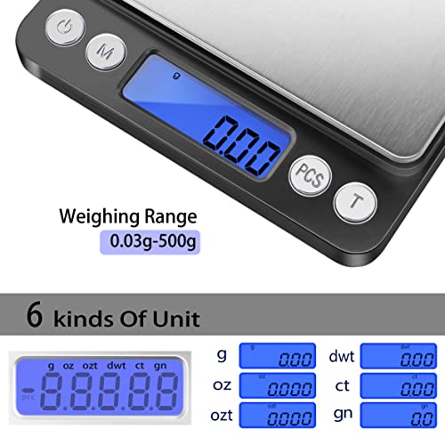 Fuzion Digital Gram Scale with 2 Trays, 500g/ 0.01g Small Jewelry Scale, 6 Units Gram Scales Digital Weight Gram and Oz, Tare Function Digital Herb Scale for Food, Mini Reptile