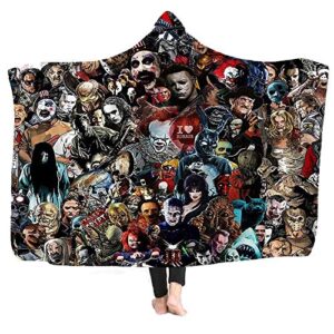 dochi queen hooded blanket adult horror movie character hooded blankets fleece wearable throw blanket for adults kids cuddle throw warm cozy blanket microfiber bedding 59"*78" (type d)