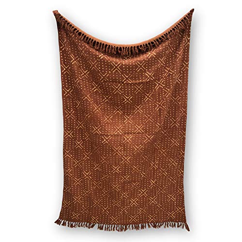 Trade Star 100% Cotton Soft Tassel Blanket Traditional Printed Beach Throws Handloom Picnic Blanket Throws for Home Handloomed Housewarming Gifts (Rust, Nova (120 x 170 Cms))