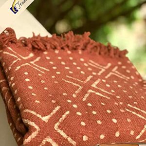 Trade Star 100% Cotton Soft Tassel Blanket Traditional Printed Beach Throws Handloom Picnic Blanket Throws for Home Handloomed Housewarming Gifts (Rust, Nova (120 x 170 Cms))