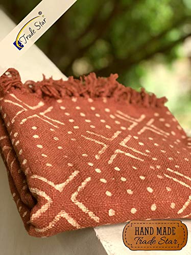 Trade Star 100% Cotton Soft Tassel Blanket Traditional Printed Beach Throws Handloom Picnic Blanket Throws for Home Handloomed Housewarming Gifts (Rust, Nova (120 x 170 Cms))