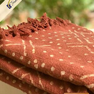 Trade Star 100% Cotton Soft Tassel Blanket Traditional Printed Beach Throws Handloom Picnic Blanket Throws for Home Handloomed Housewarming Gifts (Rust, Nova (120 x 170 Cms))