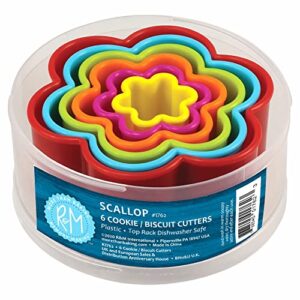 r&m international scallop flower cookie and biscuit cutters, assorted sizes, bright colors, 6-piece set