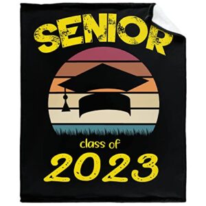 senior of 2023 graduation blanket 90"x120" extra small for pets toddler super soft blankets for livingroom, couch, sofa flannel lightweight throw to adults kids man woman