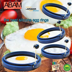 PROFESSIONAL Silicone Egg Ring- Pancake Breakfast Sandwiches - Benedict Eggs - Omelets and More Nonstick Mold Ring Round, Blue (4-pack)