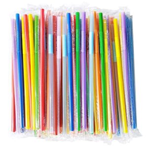 200 pcs 10.2 inch colorful flexible drinking straws, individual package disposable plastic fancy straws.