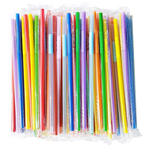 200 Pcs 10.2 Inch Colorful Flexible Drinking Straws, Individual Package Disposable Plastic Fancy Straws.