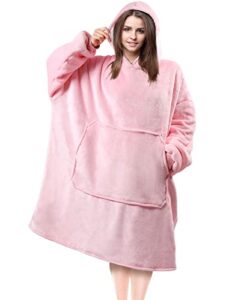 wearable blankets hoodies for adults women men, oversized hooded sweatshirt, soft cozy fleece long hoodie with giant pocket pink