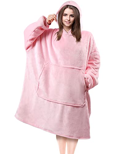 Wearable Blankets Hoodies for Adults Women Men, Oversized Hooded Sweatshirt, Soft Cozy Fleece Long Hoodie with Giant Pocket Pink