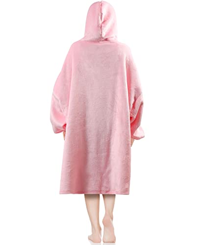 Wearable Blankets Hoodies for Adults Women Men, Oversized Hooded Sweatshirt, Soft Cozy Fleece Long Hoodie with Giant Pocket Pink