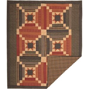 vhc brands maisie quilted throw 60x50 country patchwork design, barn red