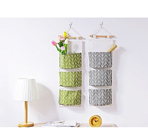 3 Grids Pockets Wall Hanging Storage Bag,Cloth Closet Storage Organizer Pouch, BCDlily Towel Clothes Storage Bag Small Stuff Container (Gray)