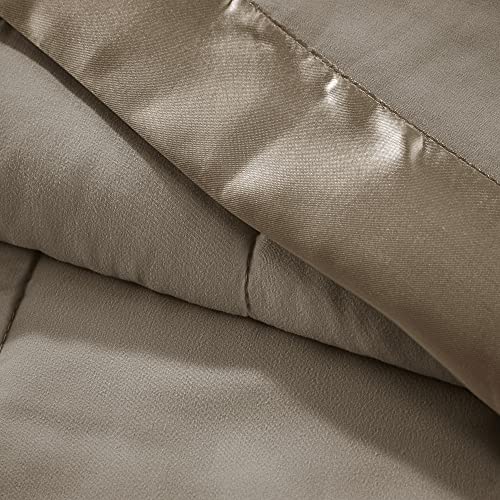 Madison Park Windom Down Alternative Blanket, Premium 3M Scotchgard Moisture Wicking Treatment, Lightweight and Soft Bed Cover For Summer, Satin Trim, Brown Full/Queen