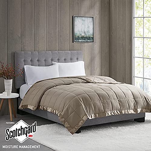 Madison Park Windom Down Alternative Blanket, Premium 3M Scotchgard Moisture Wicking Treatment, Lightweight and Soft Bed Cover For Summer, Satin Trim, Brown Full/Queen