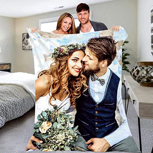 Custom Blankets with Photo Text Personalized Famil Pictures Flannel Blankets Customized Bedding Throw Blanket for Birthday Mother's Day Wedding Gifts Fits Sofa Bedroom Living Room (1phhoto, 50*60)