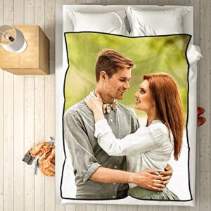 Custom Blankets with Photo Text Personalized Famil Pictures Flannel Blankets Customized Bedding Throw Blanket for Birthday Mother's Day Wedding Gifts Fits Sofa Bedroom Living Room (1phhoto, 50*60)