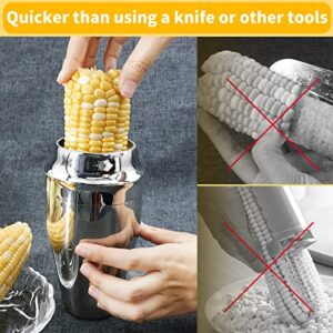 Newness Corn Stripper Peeler, Corn Cutter with Cup, 304 Stainless Steel Cob Corn Thresher Stripping Tool, Corn Cutter off Cob Kernel Remover Slicer with Serrated Sharp Blade for Home & Kitchen