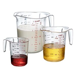 amazing abby - melissa - unbreakable plastic measuring cups (3-piece set), food-grade measuring jugs, 1/2/4-cup capacity, stackable and dishwasher-safe, great for oil, vinegar, flour, more