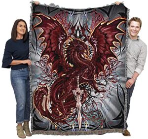 pure country weavers blood blade fantasy dragon blanket by ruth thompson - gift dragon fantasy tapestry throw woven from cotton - made in the usa (72x54)