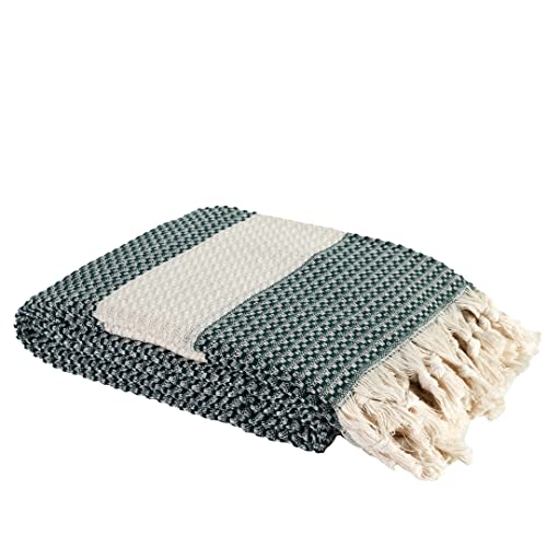 Aegean Concept Blanket, Vintage Boho Rustic 100% Cotton Super Soft 90"x102" (230 cm x 260 cm) King Size, Adult Turkish Muslin Light Bedcover Bedspread King Blankets, (Dark Green)