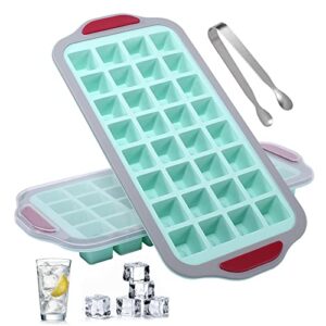 jbyamus ice cube trays with lid, 2 pack ice cube trays for freezer, hard frame design is easy to pick up without deforming and spilling, soft silicone base, easy to release and bpa free. (green)