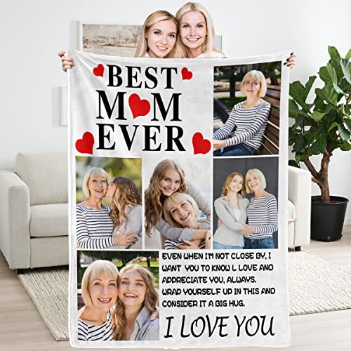 Youltar Mom Gifts Mothers Day Custom Blanket with Photo, Mom Blanket Mothers Day Mom Gifts from Daughter Son Personalized Pictures Blanket Customized Gifts for Mom Grandma Women