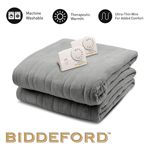 Biddeford Blankets Comfort Knit Electric Heated Blanket with Analog Controller, Queen, Grey