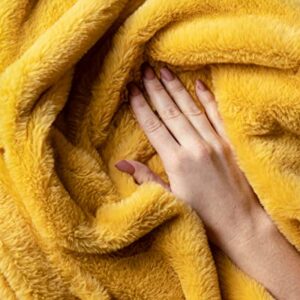 Faux Fur Throw Blanket - Warm & Cozy Throw Blanket for Couch, Bed, Sofa - Gold/Mustard Throw Blanket for Home Décor - Double Sided, Ultra Soft Throw Blanket