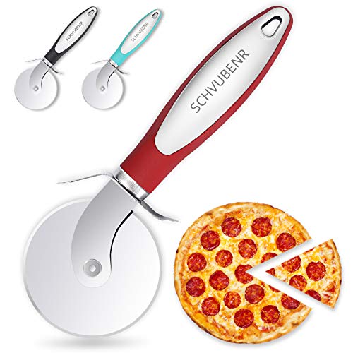 SCHVUBENR Premium Pizza Cutter - Stainless Steel Pizza Cutter Wheel - Easy to Cut and Clean - Super Sharp Pizza Slicer - Dishwasher Safe - Handles Large and Small Pizza - Corte De Pizza(Red)