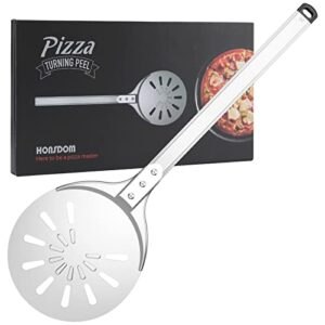 honsdom pizza turning peel, round pizza turner, 8-inch hard anodized aluminum perforated pizza peel, long handle pizza spinner, pizza oven accessories