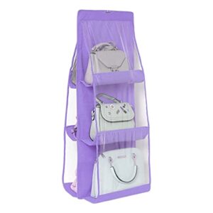 tainrunse hanging bag 6 pockets dust proof handbag storage bag with hanging hook household products purple
