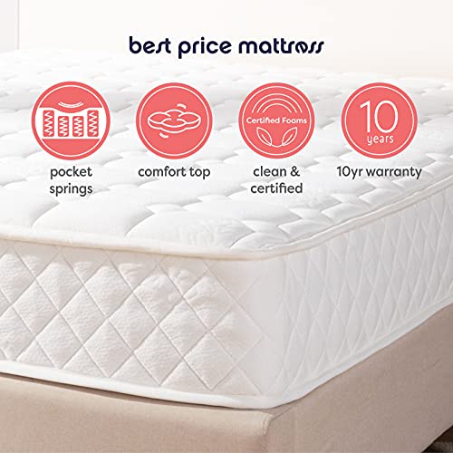 Best Price Mattress 8 Inch Tight Top Pocket Spring Mattress - Motion Isolation Individually Encased Pocket Springs, Comfort Foam Top, CertiPUR-US Certified Foam, Queen, White