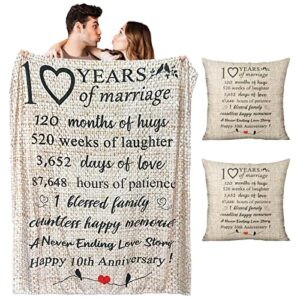 perrific 10th wedding anniversary blanket gift for couple wife husband her him 10 year marriage,valentines day gifts for wife romantic throw blankets with 2 pillow covers