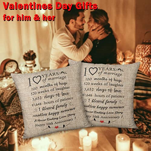 PERRIFIC 10th Wedding Anniversary Blanket Gift for Couple Wife Husband Her Him 10 Year Marriage,Valentines Day Gifts for Wife Romantic Throw Blankets with 2 Pillow Covers