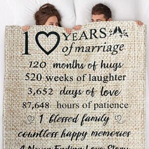 PERRIFIC 10th Wedding Anniversary Blanket Gift for Couple Wife Husband Her Him 10 Year Marriage,Valentines Day Gifts for Wife Romantic Throw Blankets with 2 Pillow Covers